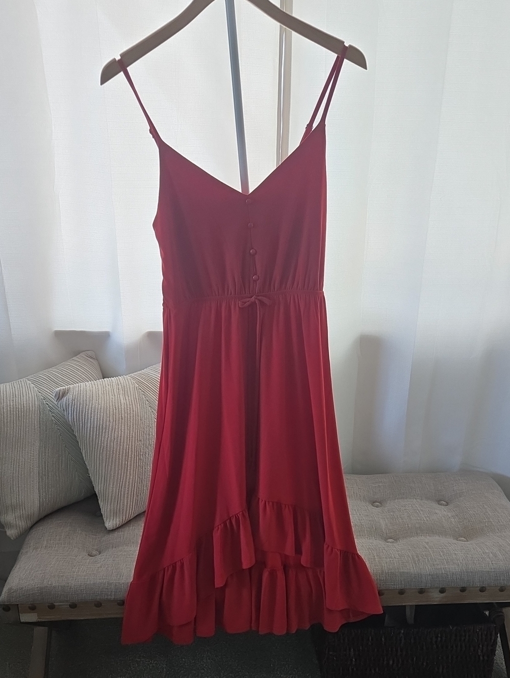Gilli Red Midi Sundress with Ruffle Hem